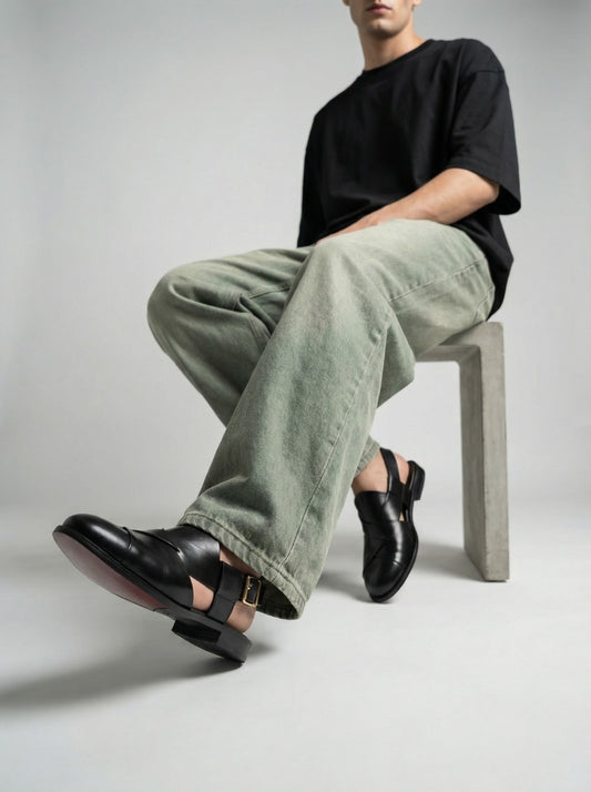 Black PS019 Peshwari Sandals