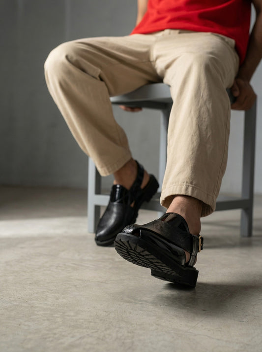 Black PS016 PT Peshawari Sandals